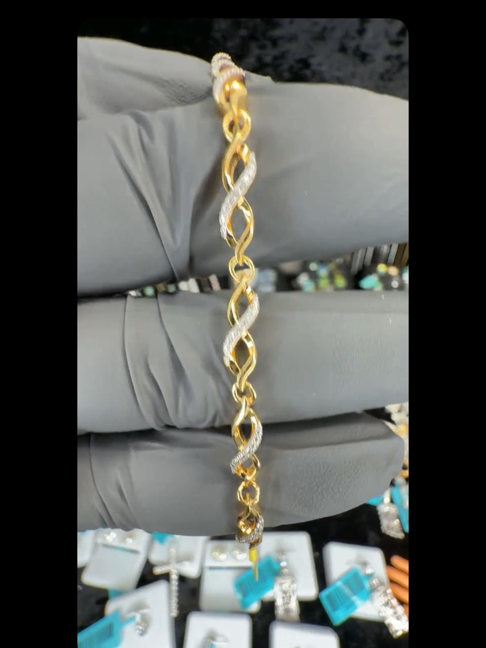 New - Natural Diamond Gold over 925 Silver Bracelet 7”